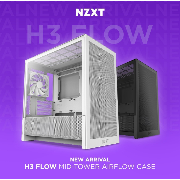 NZXT H3 FLOW Micro-ATX High Airflow Mid Tower PC Case/ BLACK/ WHITE