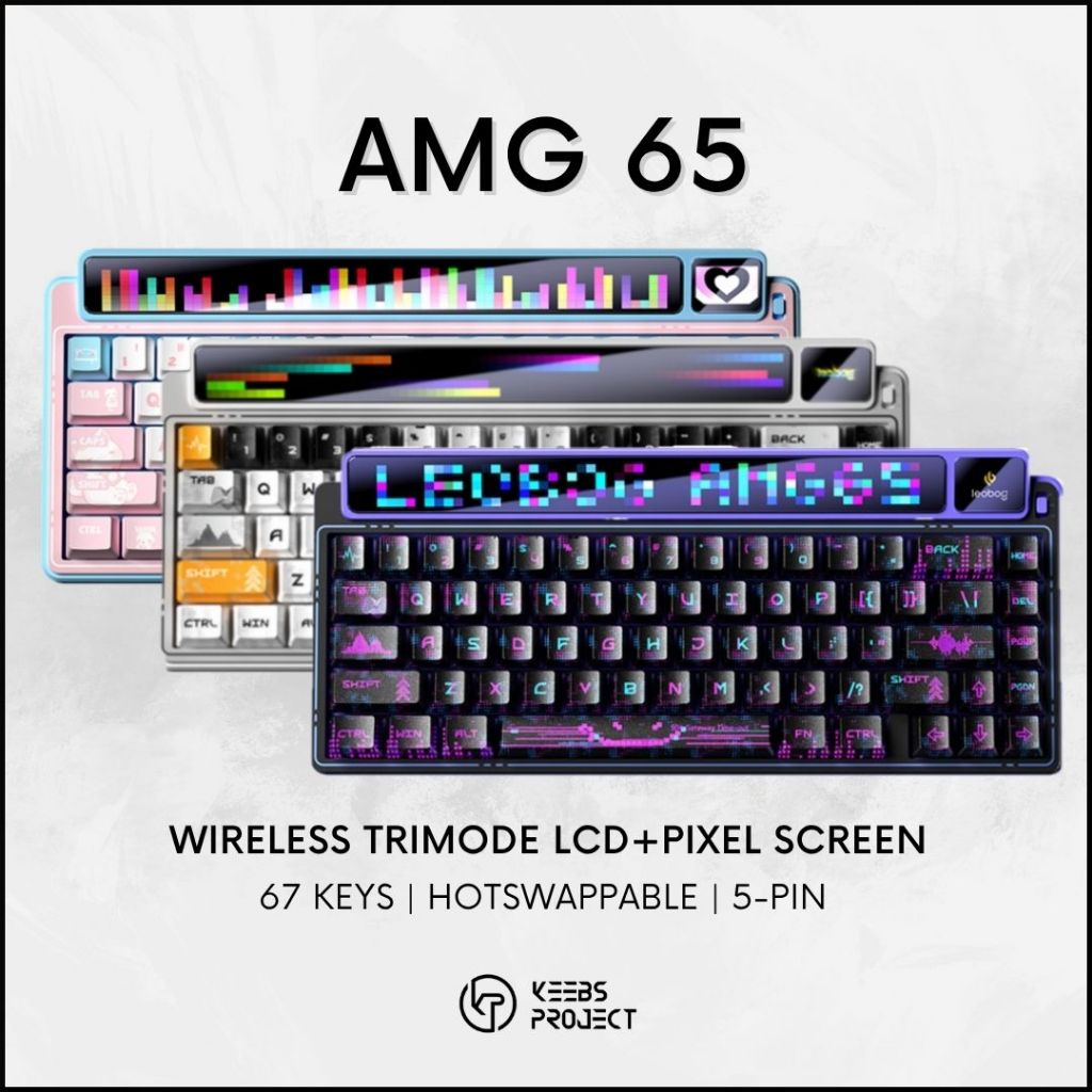 คีย์บอร์ดเชิงกล Trimode ไร้สาย AMG 65 65% พร้อม 2 พิกเซล + หน้าจอ LCD