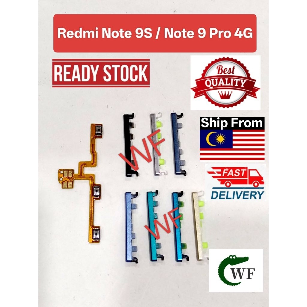 สําหรับ Redmi หมายเหตุ 9S / หมายเหตุ 9 Pro 4G M2003J6A1G M2003J6B2G ลายนิ้วมือบนปุ่มปรับระดับเสียงปิ