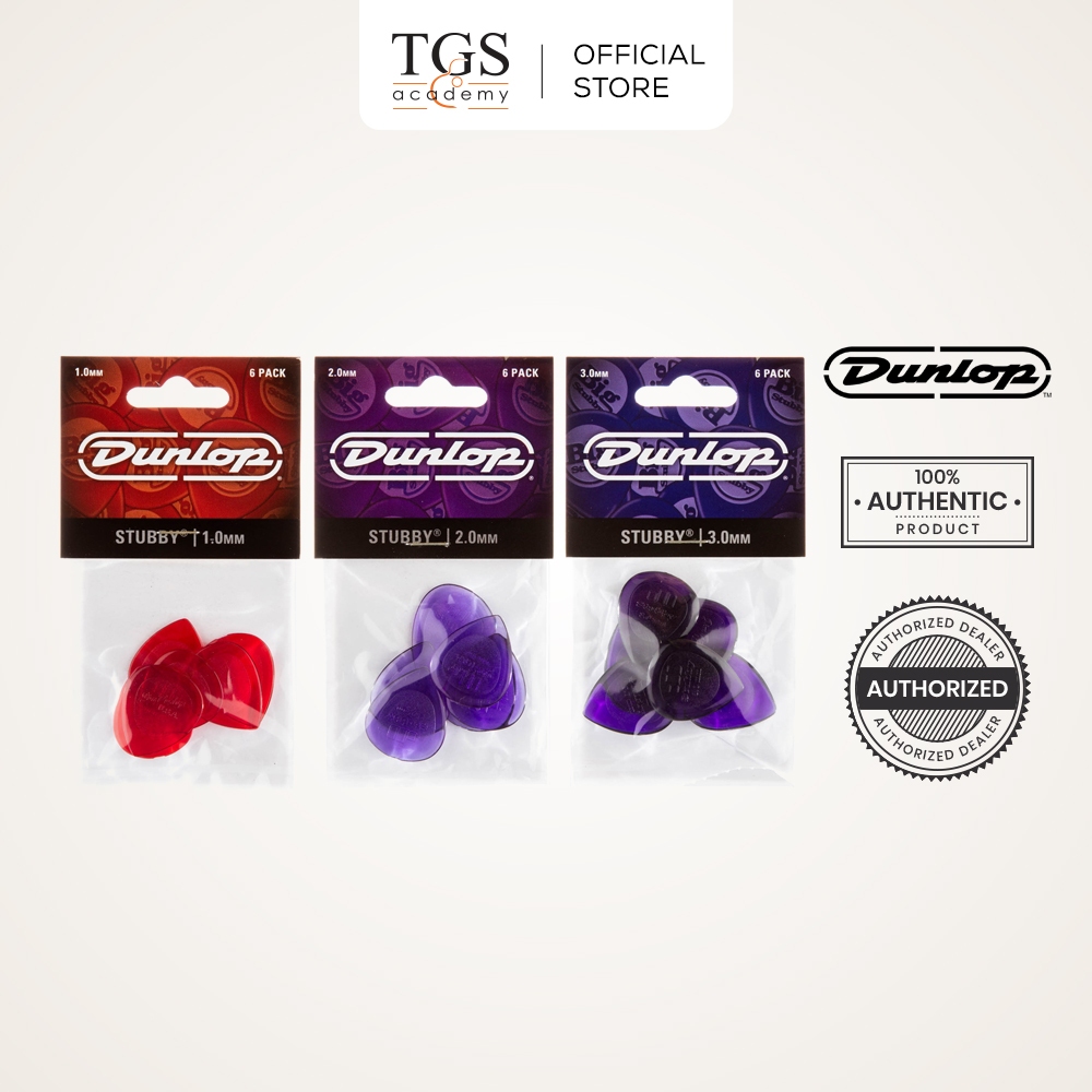 Jim Dunlop 474P100 / 474P200 / 474P300 Stubby Jazz Guitar Picks (1.0 มม. / 2.0 มม. / 3.0 มม.) - 6 ชิ
