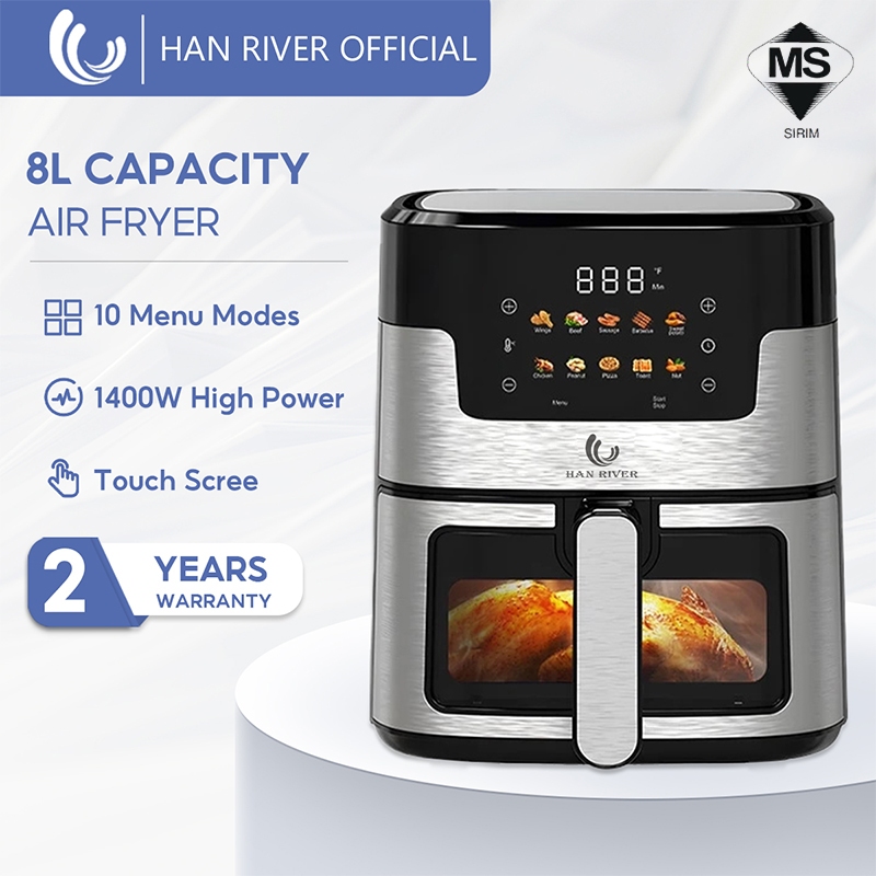 HAN RIVER Air Fryer 8L 1400W Non-Stick Coating Visual Window Touch Control ปราศจากน้ํามัน Smokeless