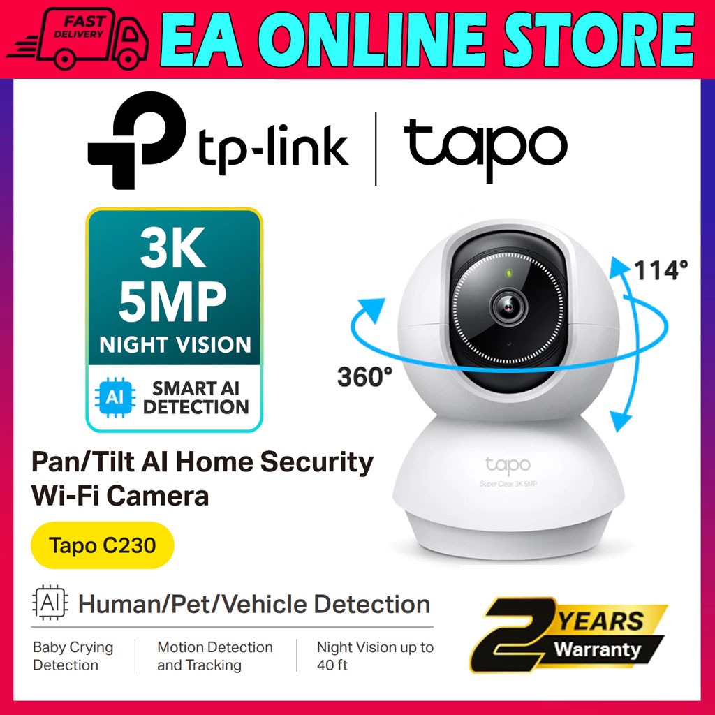 TP-Link Tapo C230 กล้องอัจฉริยะในร่ม 3K 5MP Ultra HD AI Detection Pan Tilt Night Vision App Control