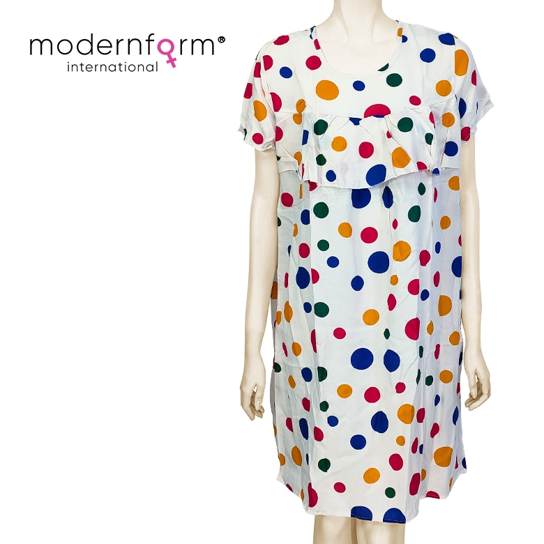 Felina M771 (Q12 ) แฟชั่นผู้หญิงออกแบบบอลพิมพ์รอบคอชุดนอน Nightdress Loungewear ชุดสวมใส่ด้านนอก