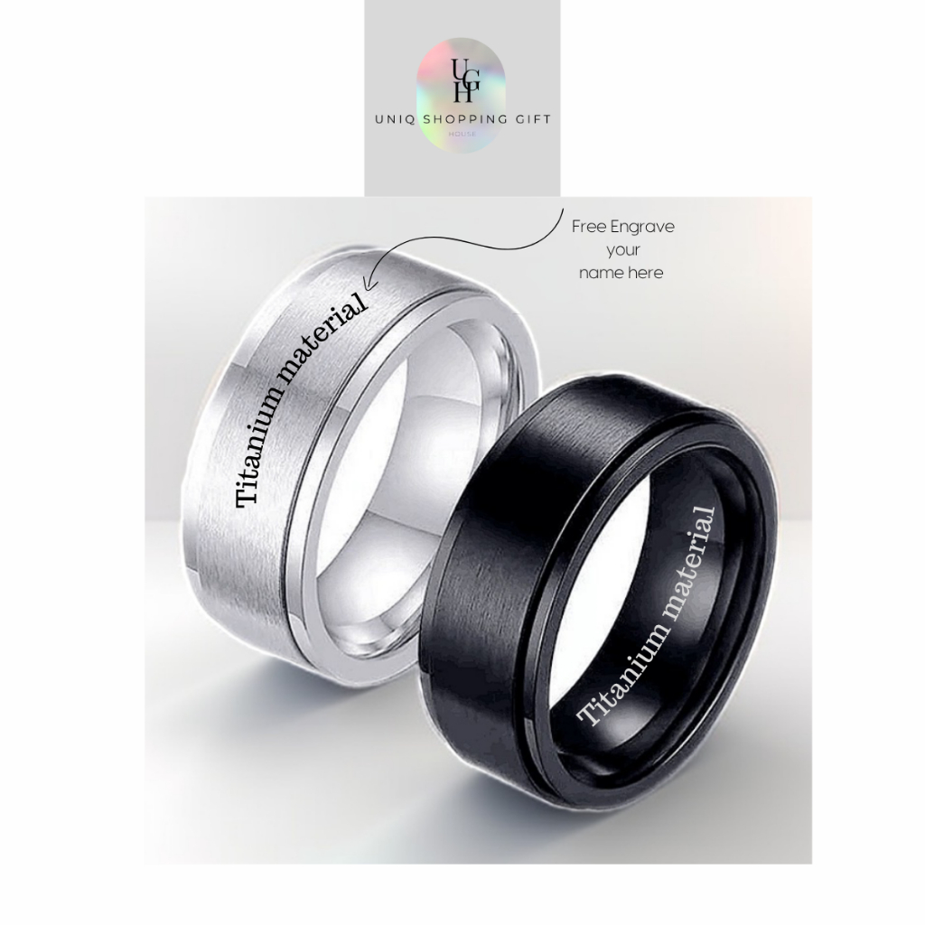 UGH personalize engrave Titanium Rings Simple Wedding Band in Comfort Fit Matte Unisex Hadiah