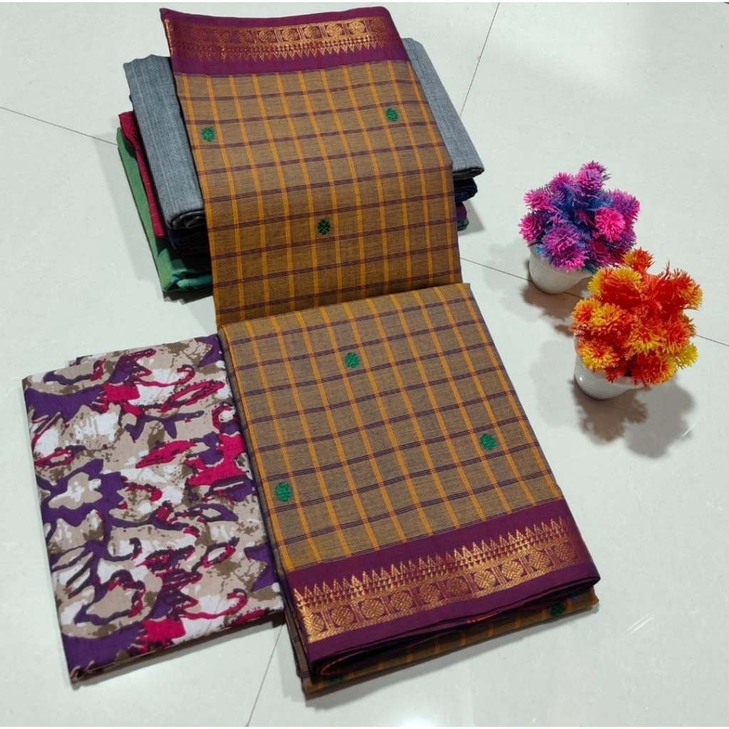 EXCLUSIVE KANCHI COTTON SAREES WITHOUT RUNNING BLOUSE (ฟรี KALAMKARI BLOUSE)