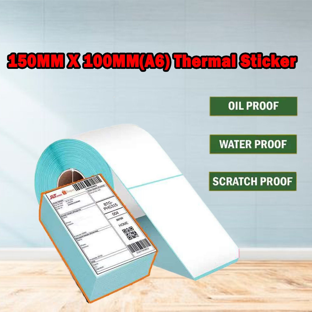 A6 สติกเกอร์ความร้อน 100*150 มม.ฐานสีฟ้า AWB Barcode Airway Bill Shipping Label/ม้วน/พัดลม/ AWB