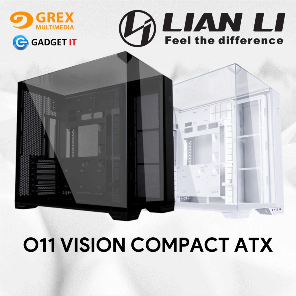 LIAN LI O11 VISION COMPACT ATX TEMPERED GLASS PC CASING DUAL CHAMBER BLACK / WHITE GADGET IT