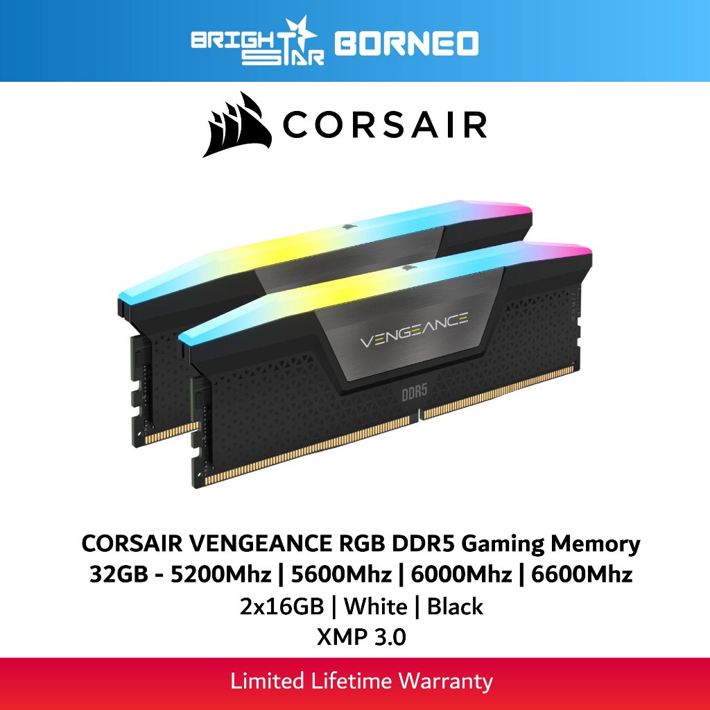 CORSAIR Vengeance RGB DDR5 หน่วยความจําสําหรับเล่นเกม - 16GBx2 5200Mhz/5600Mhz/6000Mhz/6600Mhz