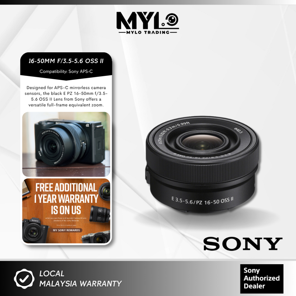 Sony E PZ 16-50 มม. ( II ) F3.5-5.6 OSS II สีดํา Sony A6400 A6500 A6600 ZV-E10 ZV-E10 II ZV-E10M2