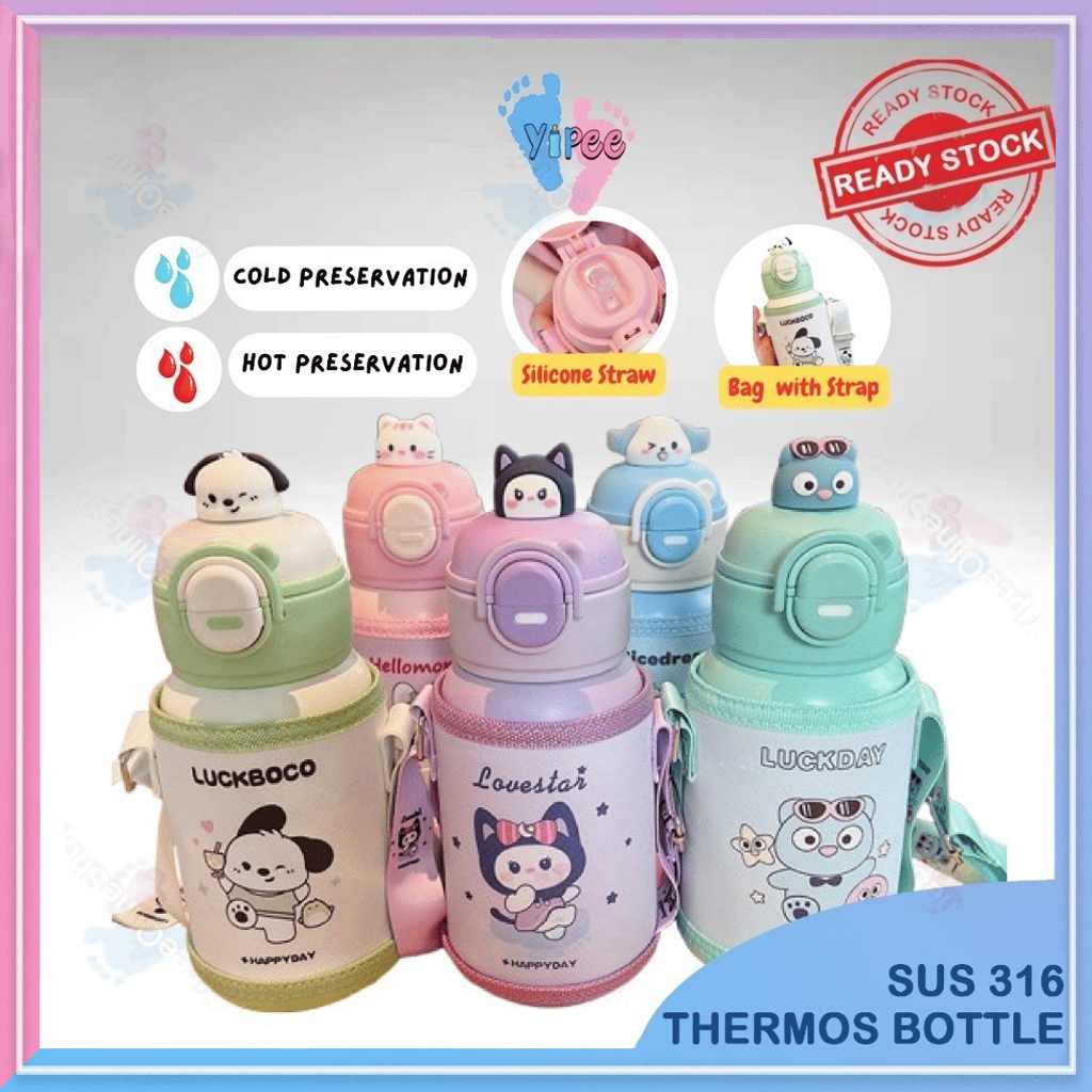 500ML ใหม่ 316 สแตนเลสสตีล,การ์ตูนถ้วยน้ํา Tumbler Botol Tahan Panas Thermos AC-262
