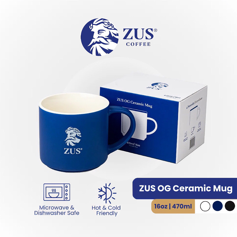 ZUS Coffee OG Ceramic Mug (16oz) - Key Chain Hot Cup Thunder Blue - ZUS EXPRESSO Latte 240ml