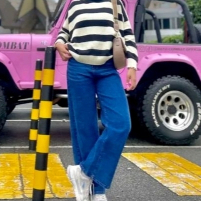 Elastic Gigi Hadid Acid Wash ขากว้าง kain getah 26 ถึง 38