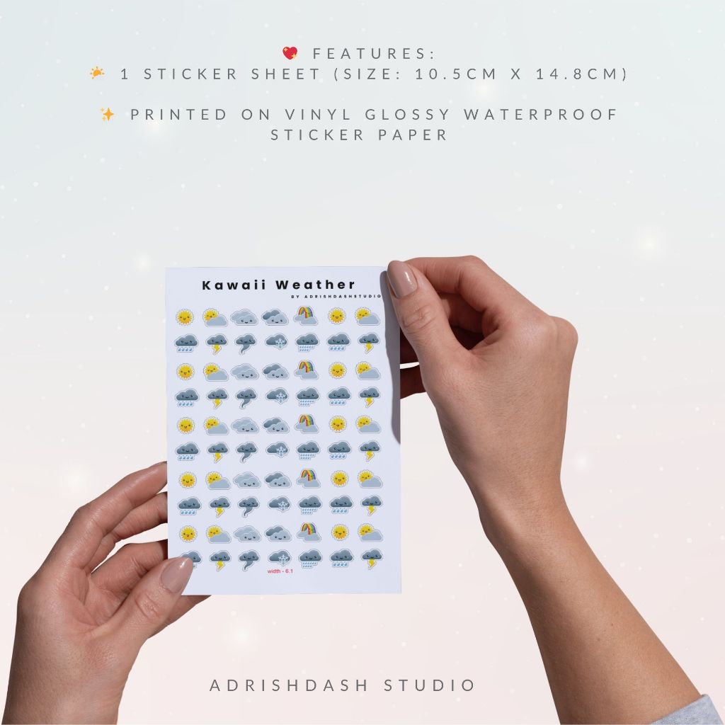 Kawaii Weather Sticker Sheet Cute Journal & Planner Stickers AdrishDashStudio