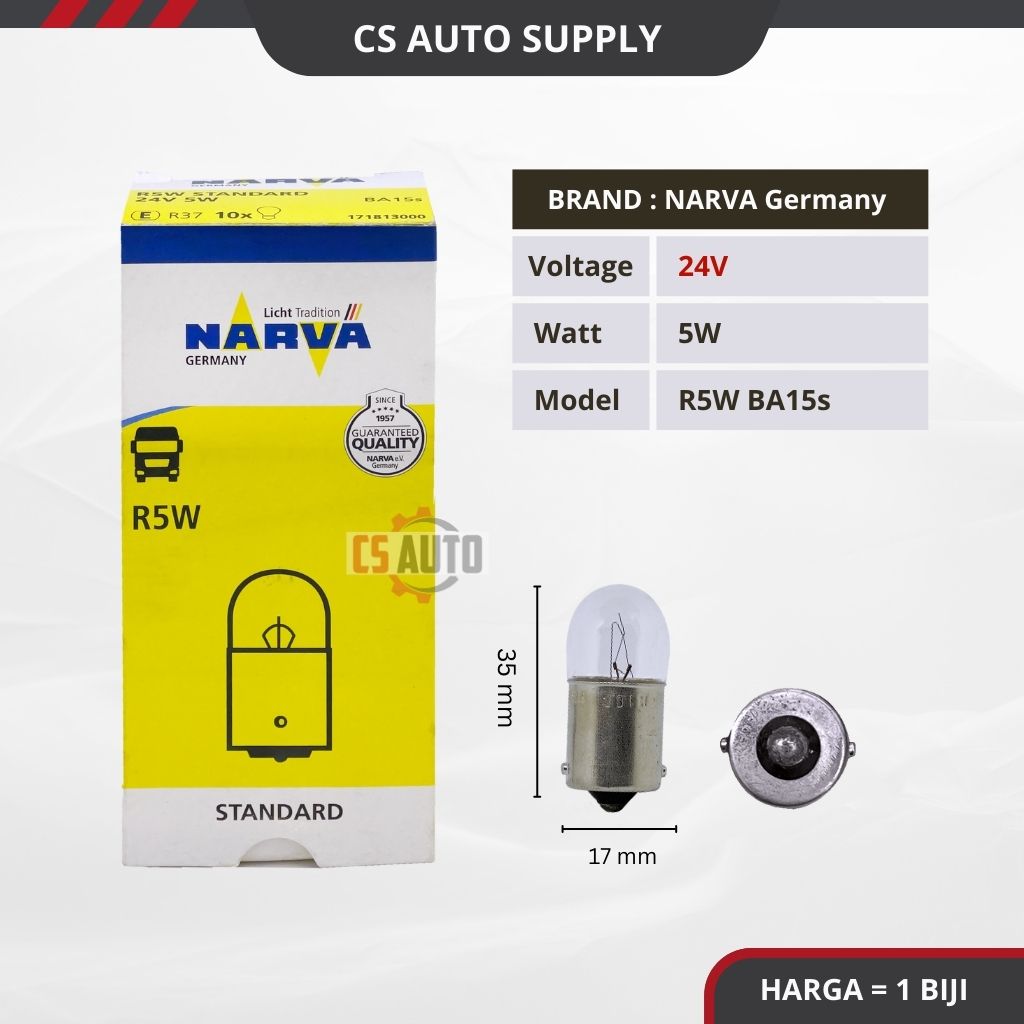 CS 1 ชิ้น x NARVA 24 โวลต์ R5W หลอดไฟที่จอดรถ 67 เดี่ยว 17326 BA15s R5W Lampu เล็ก