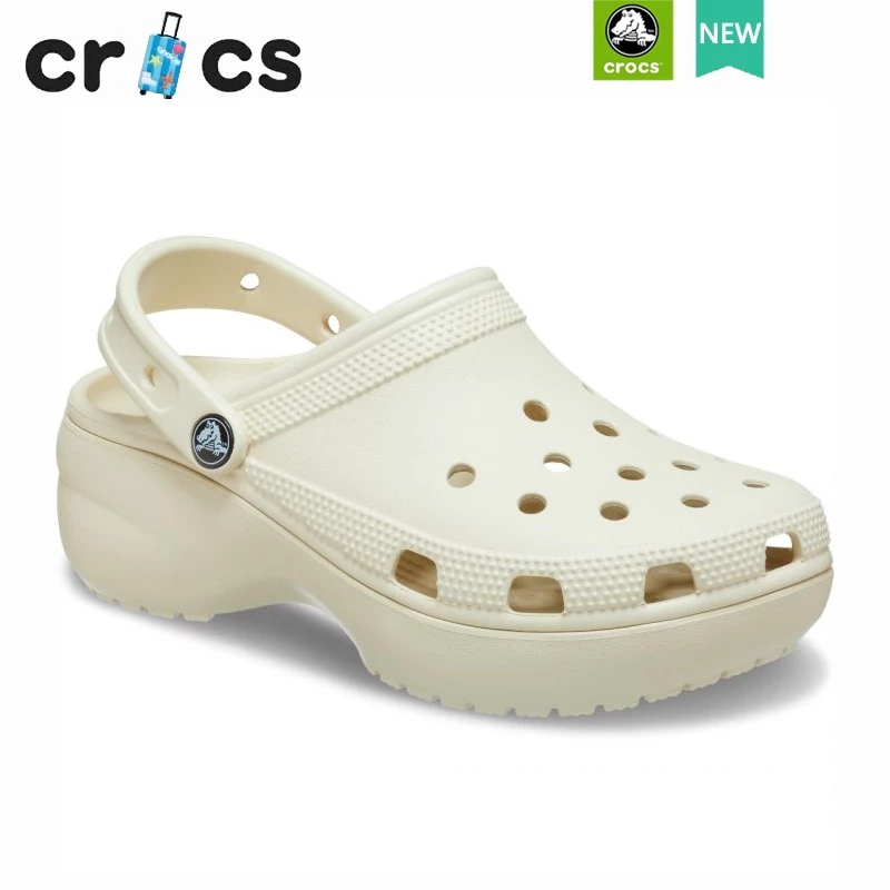 Crocs Cross ของแท้ classic platform clog White 4cm Heel Non-Slip Shoes