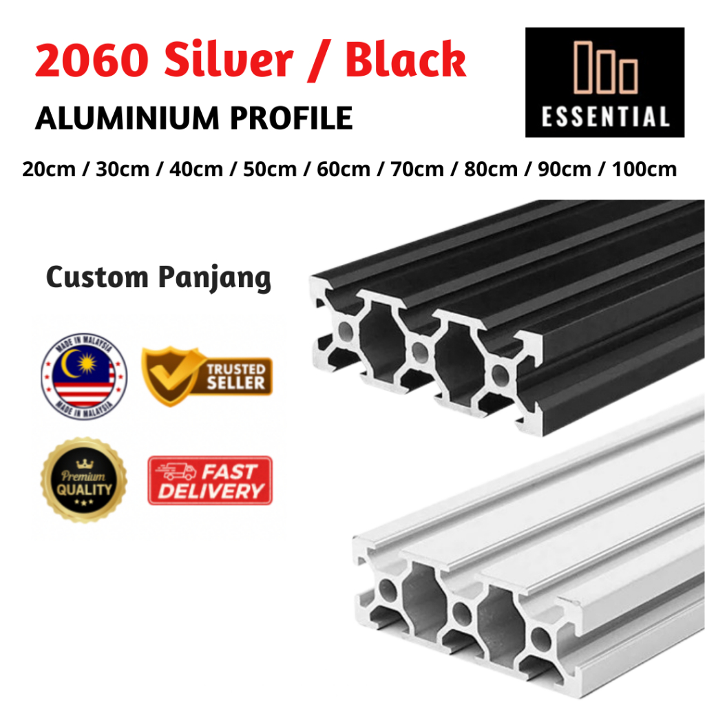2060 Aluminium Profile ขนาด 20x60 20 ซม./40 ซม./60 ซม./80 ซม./100 ซม. สําหรับใช้ในเชิงพาณิชย์หรือ DI