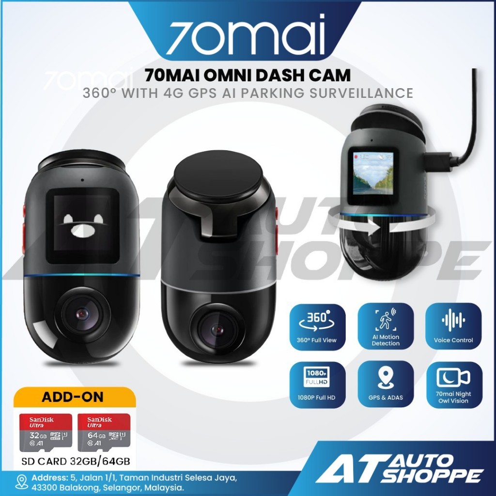 70MAI OMNI 360° DASH CAM X200 พร้อม GPS 4G AI PARKING SURVELANCE