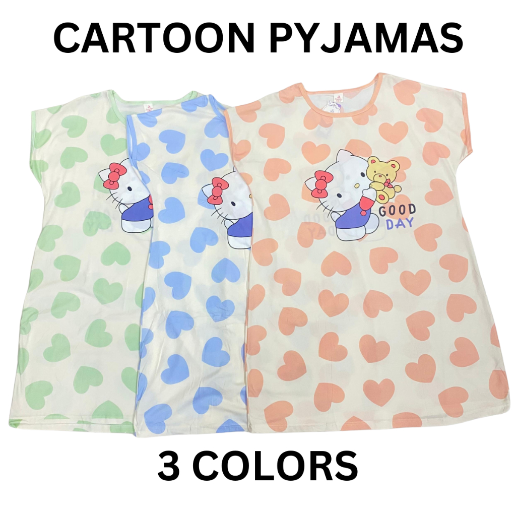 ผู้หญิงชุดนอน PAJAMAS DRESS BTH06/10  ฟรีไซส์ชุดผ้าฝ้ายชุดนอนแขนสั้น Baju Tidur Perempuan การ์ตูนชุด