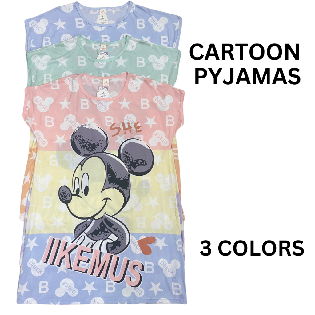 CARTOON PAJAMAS DRESS BTH06/11  ฟรีไซส์ผ้าฝ้ายชุดนอนชุดนอนแขนสั้น Baju Perempuan Tidur 女生睡裙