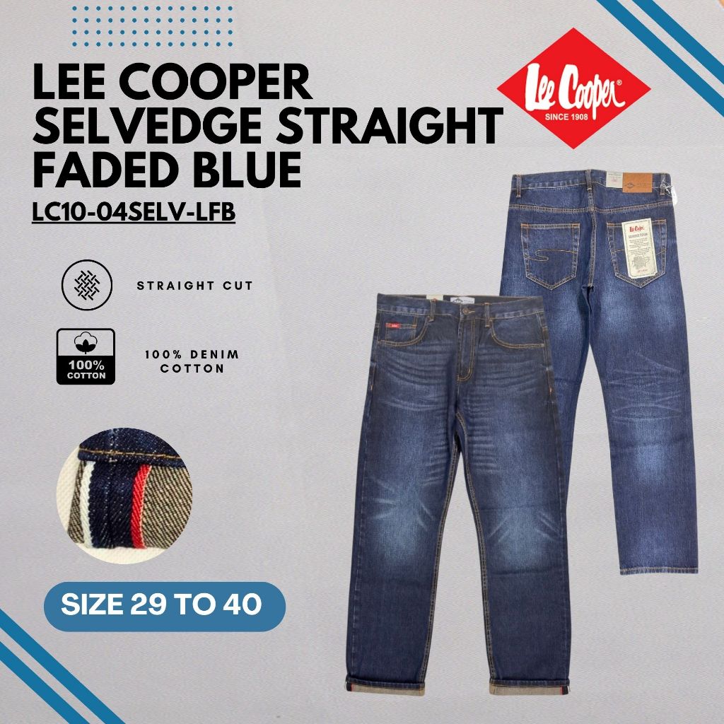 🔥รุ่นลิมิเต็ด อิดิชั่น🔥 Lee Cooper ผู้ชายตรงตัดกางเกงยีนส์ Selvedge กางเกงยีนส์ Kepala Kain LC10-04S