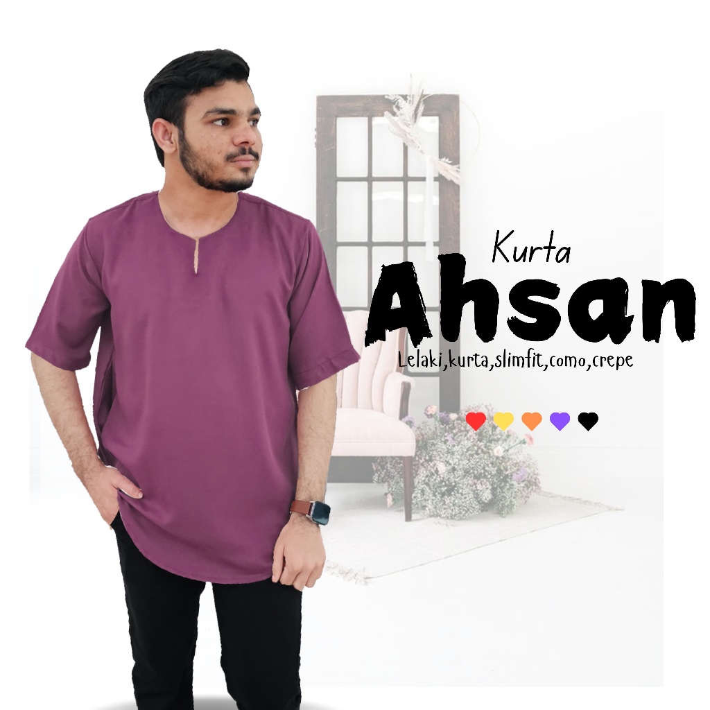 Kurta AHSAN Slimfit เสื้อเครปผู้ชายมุสลิม