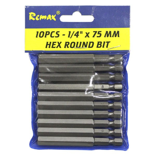 REMAX ROUND SHANK BIT (HEX) / ALLEN KEY BIT 1/4"x75MM 10PC