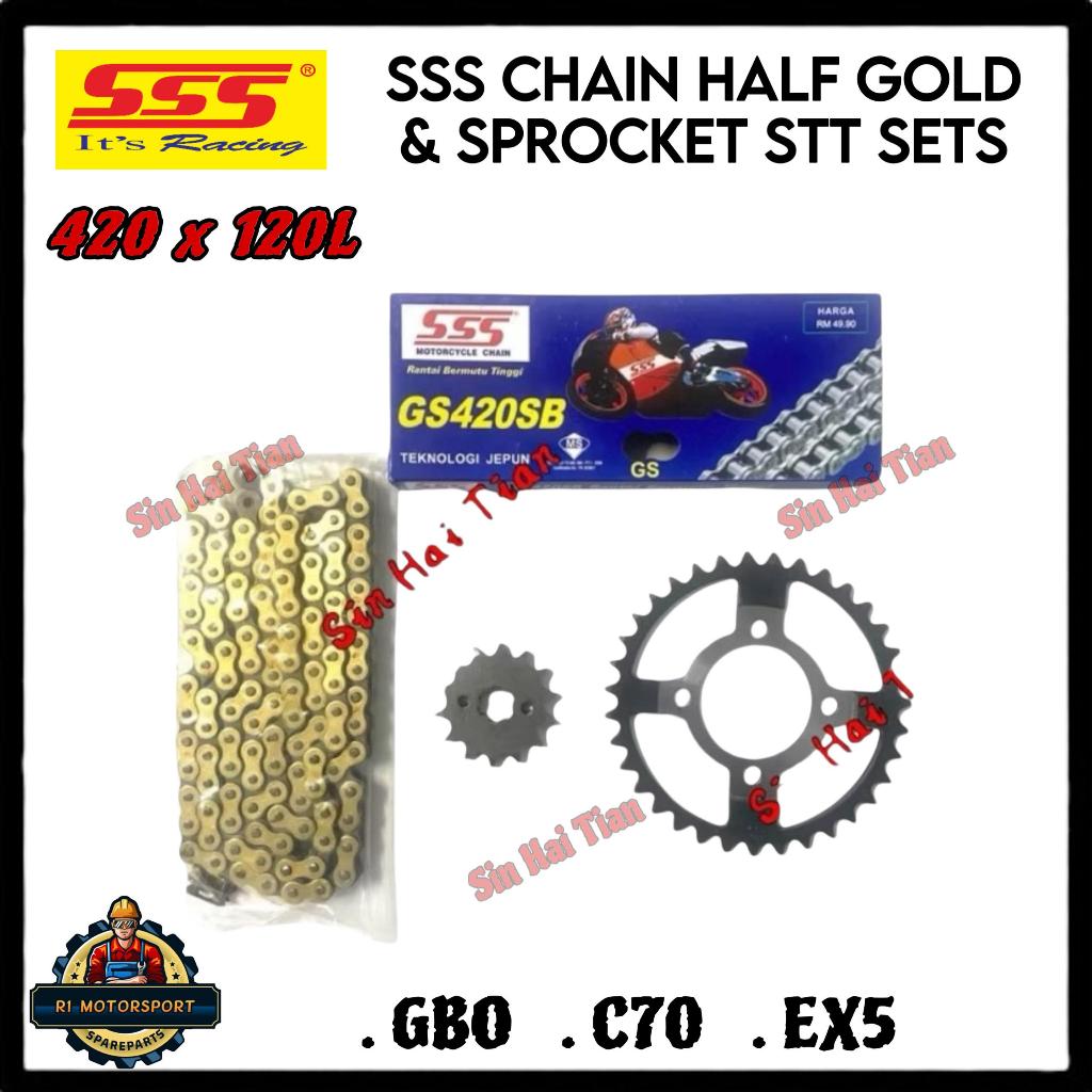 [420 SSS GOLD] GBO EX5 C70 420 Sprocket Set & Chain 3 In 1 Hot Deal Heavy Duty Sprocket & SSS Gold M