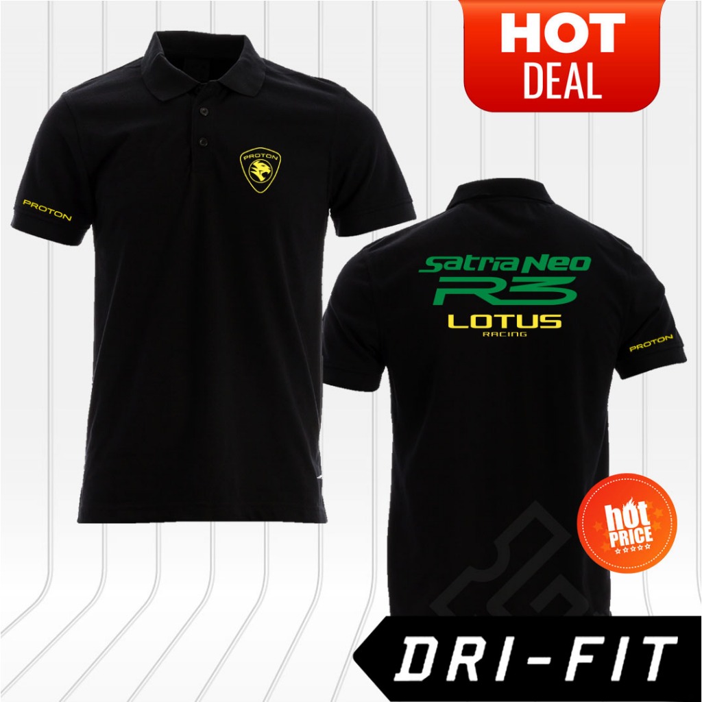 Dri Fit Polo T-Shirt Tee ไมโครไฟเบอร์ 100% 160GSM Unisex ใหม่ Proton Satria Neo R3 Lotus Racing โลโก