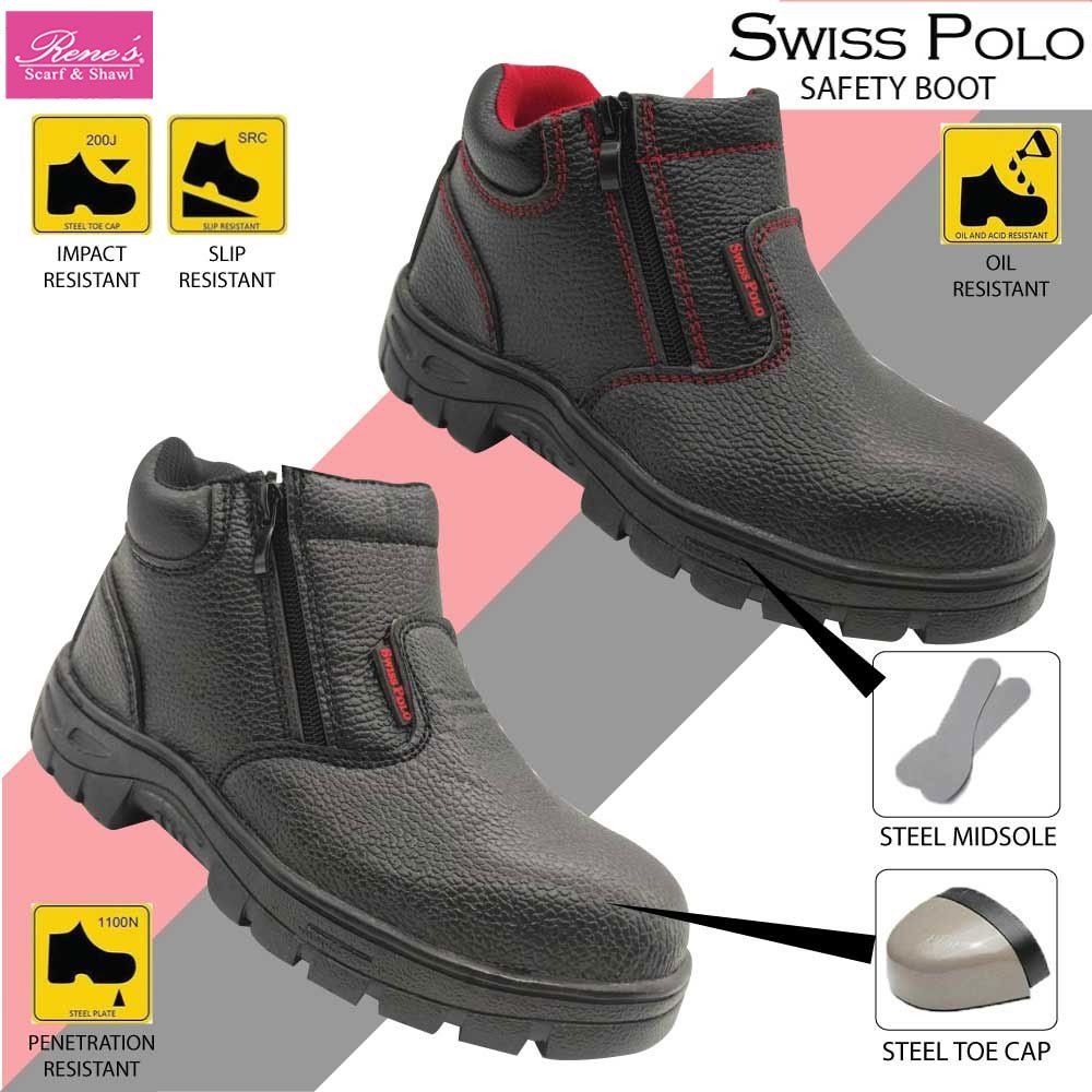 Swiss Polo ผู้ชายผู้หญิง Safety Boot/รองเท้ากลางตัด Safety Boot Zip On/ Kasut Safety Lelaki Perempua