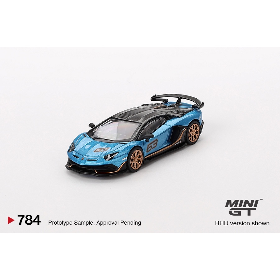 MINI GT 1/64 #784 LAMBORGHINI AVENTADOR SVJ 63 BLU AEGIR