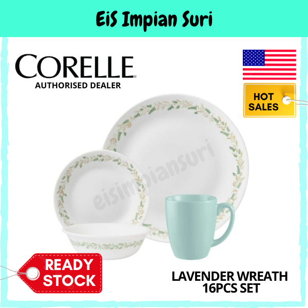Corelle Livingware Lavender พวงหรีด 16 ชิ้นชุดอาหารเย็น (16S-LVW-PH) Pinggan Corelle