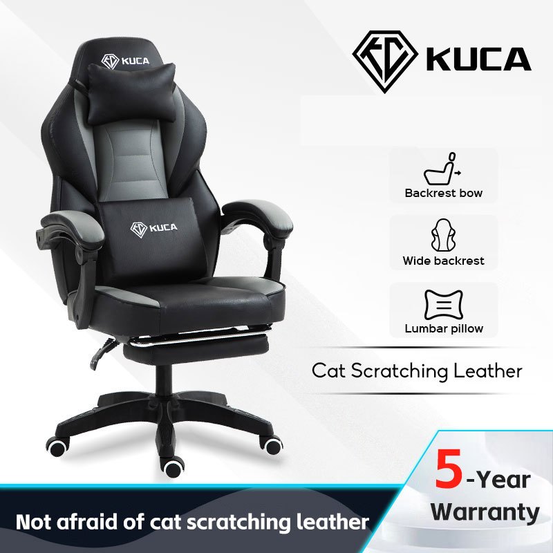 KUCA Gaming Chair เก้าอี้สํานักงานแบบปรับได้ Kerusi permainan Ergonomic Anti-Cat Scratch วัสดุหนัง