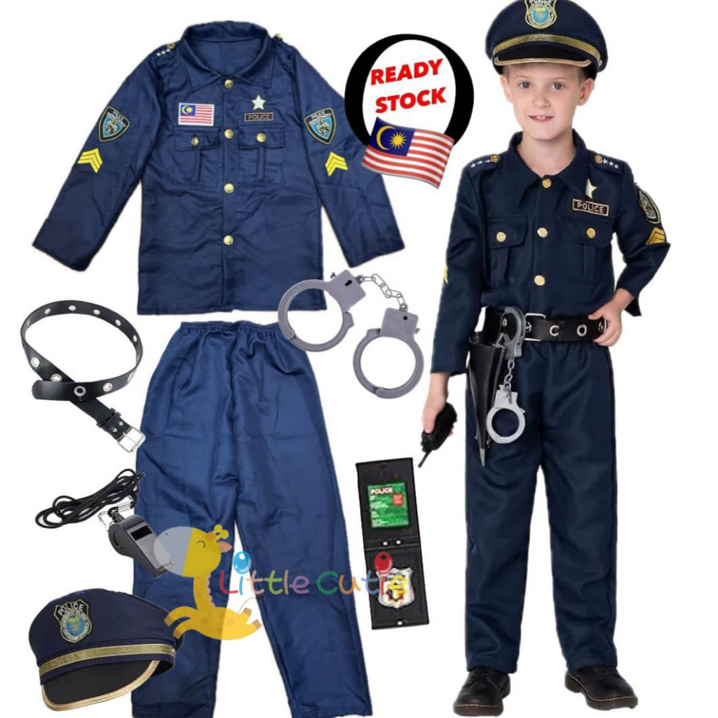 PAH เด็กตํารวจ Polis เครื่องแต่งกายชุดคอสเพลย์เด็กเด็กสาวยาวสั้นตํารวจเจ้าหน้าที่