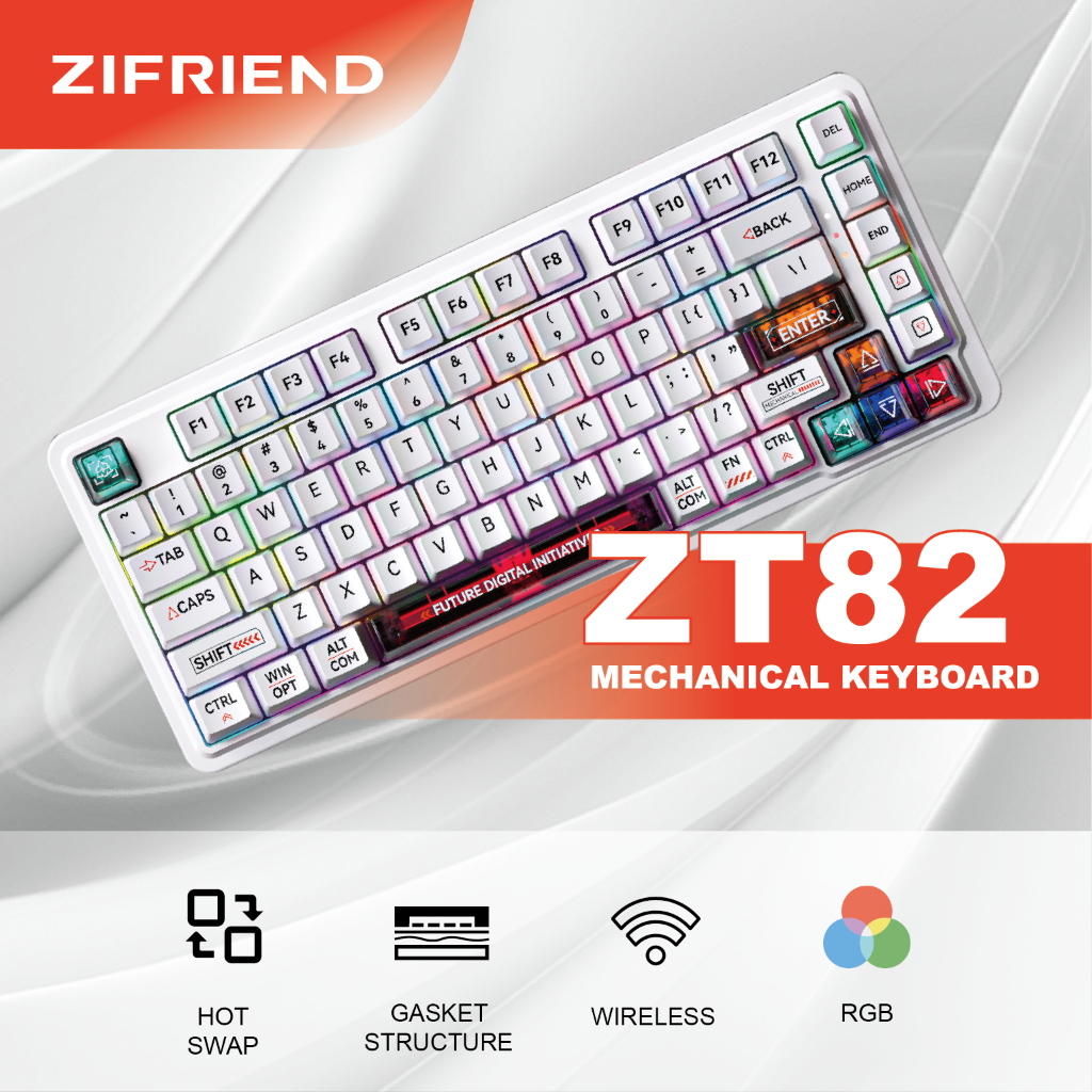 Zifriend ZT82 คีย์บอร์ดแบบมีสาย Hot Swappable 82 คีย์ RGB Backlit ผสมสีคีย์บอร์ดเกม