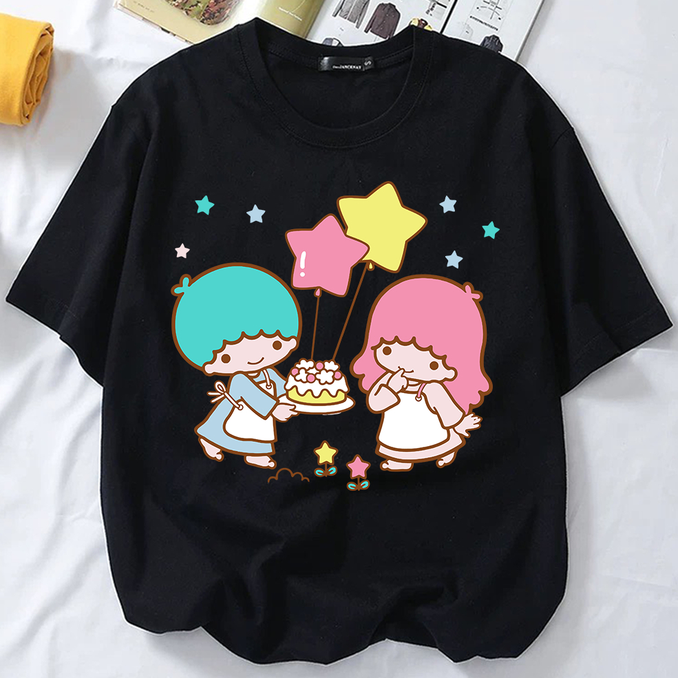 SANRIO LITTLE TWIN STARS เสื้อยืด kiki lala น่ารักผ้าฝ้ายเสื้อยืดผู้หญิงญี่ปุ่นผู้หญิงการ์ตูน baju perempuan 双星子 TWS005