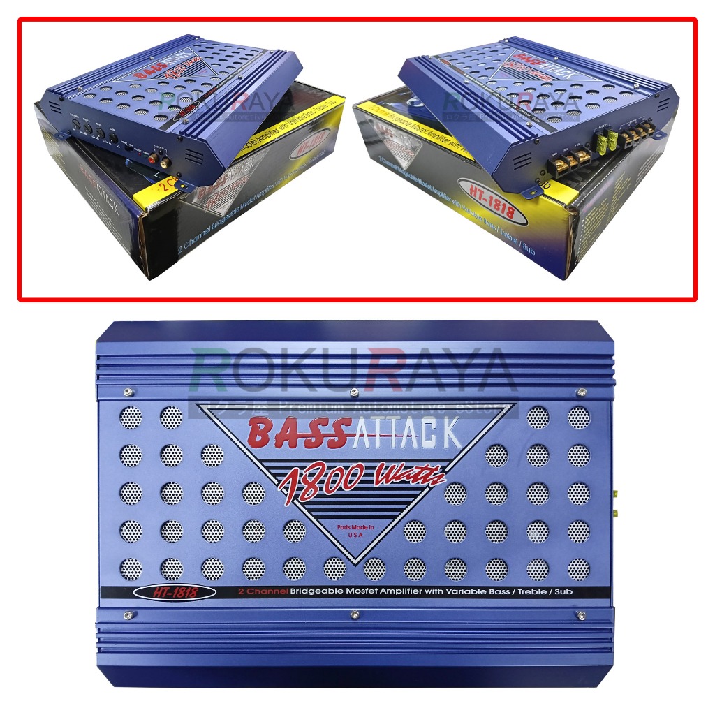 BASS ATTACK 1800 วัตต์ 2 ช่องเครื่องขยายเสียงรถยนต์ระบบ 2ch Amp เครื่องขยายเสียงรถยนต์ Power Amp Pro