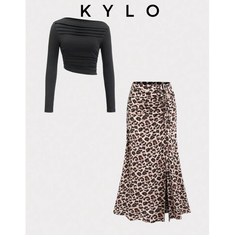 KYLO Art Core Set Wear One Shoulder Women Top & Leopard Print Skirt
