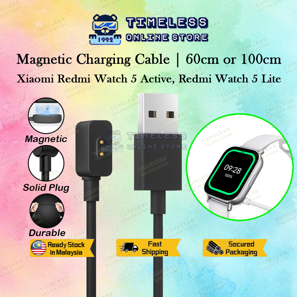 🇲🇾 Xiaomi Redmi Watch 5 Active/ 5 Lite สายชาร์จแม่เหล็ก รับประกัน 3 เดือน 60 ซม. และ 100 ซม. เครื่อง