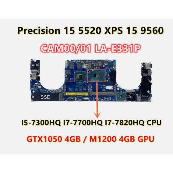 Dell Precision 15 5520 P56F XPS 15 9560 เมนบอร์ดแล็ปท็อป 15.6 "i7-7820hq 2.90 Ghz M1200 เมนบอร์ด LA-
