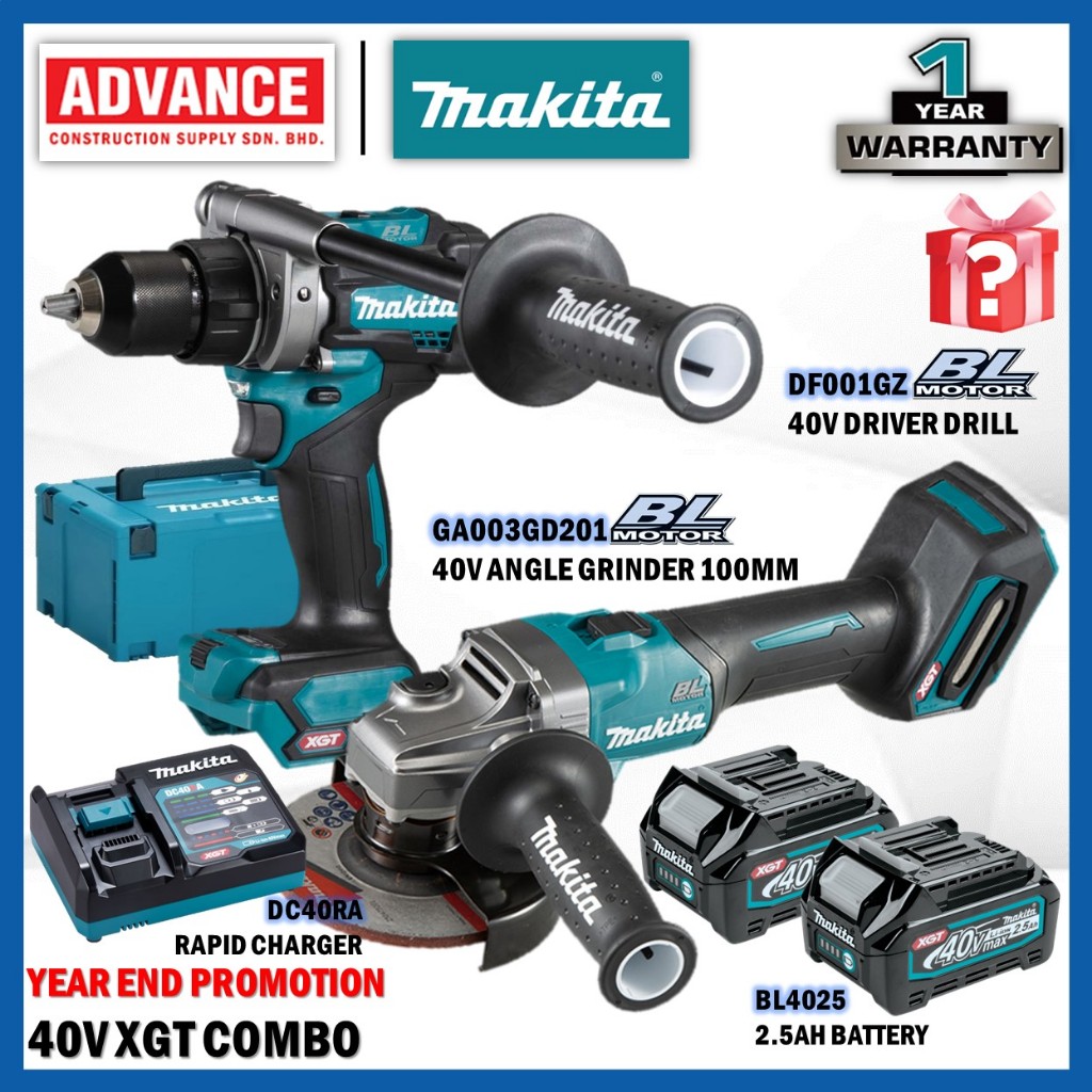 🔥YEAR END MAKITA 40V Wireless XGT Combo ( DF001GZ 40V Driver Drill / GA003GD201 40V เครื่องเจียรมุม)