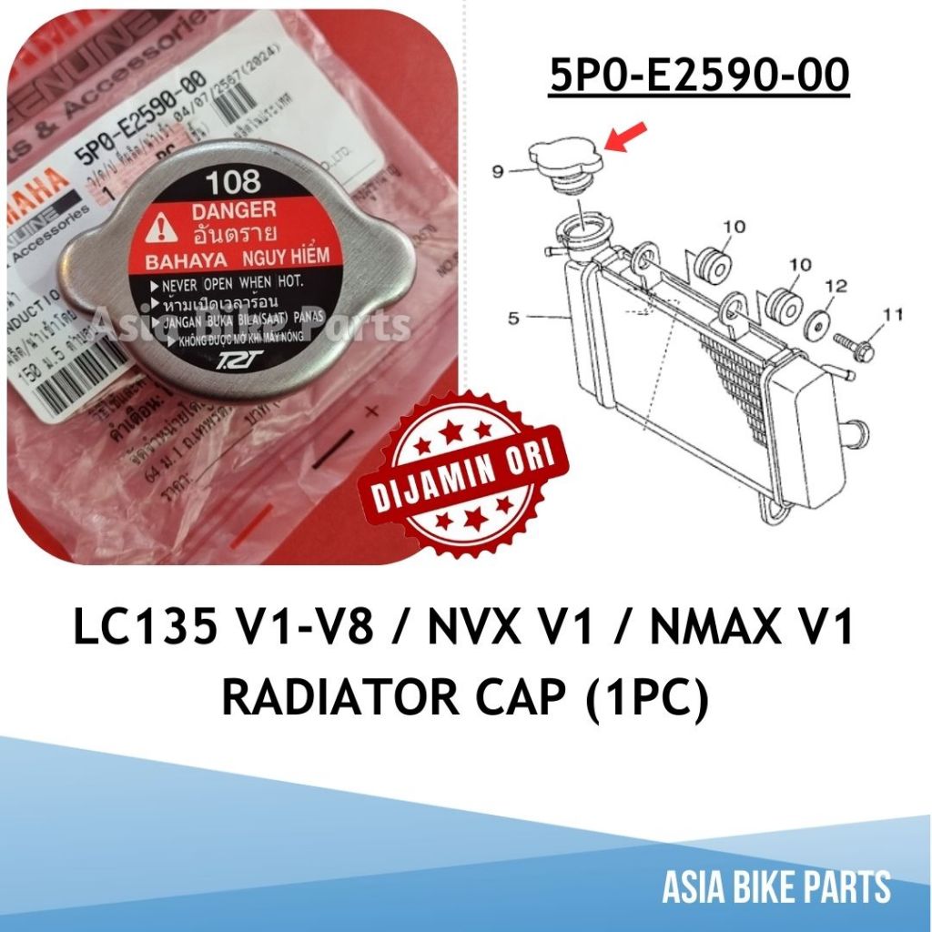 Yamaha LC135 V1-V8 / NVX V1 / NMAX V1 / MT15 R15M Conduction Assy Penutup Cap หม้อน้ํา - 5P0-E25-00