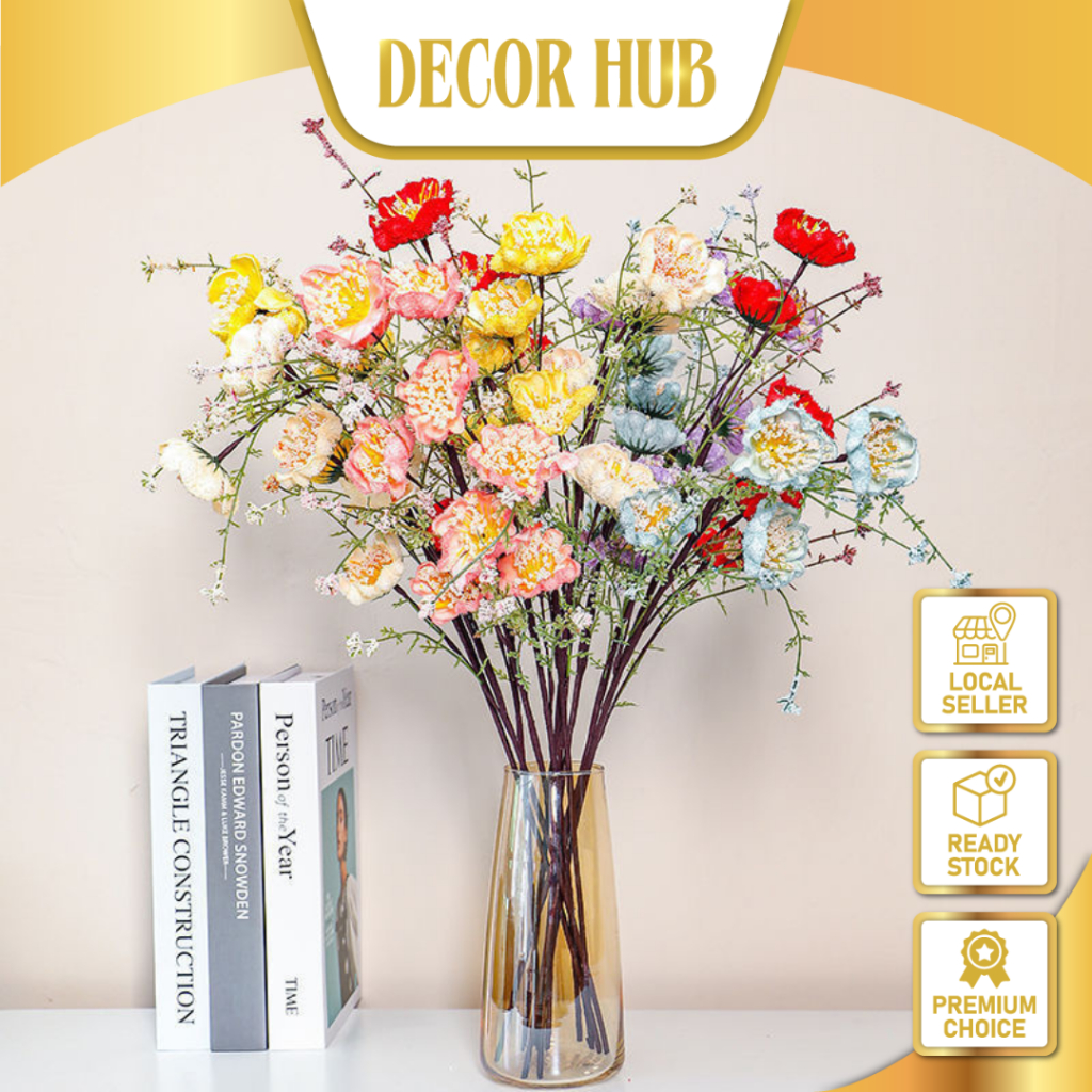 Decorhub 5 หัว Azalea ดอกไม้ประดิษฐ์ Bunga Camellia ดอกไม้ Bunga Palasu Bunga Azalea ดอกไม้ปลอม