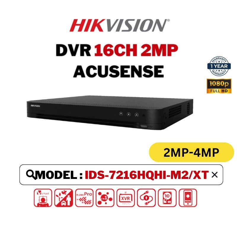 HIKVISION กล้องวงจรปิด DVR 16CH Digital Video Decorder AcuSense Turbo HD 16 ช่อง DVR iDS-7216HQHI-M2