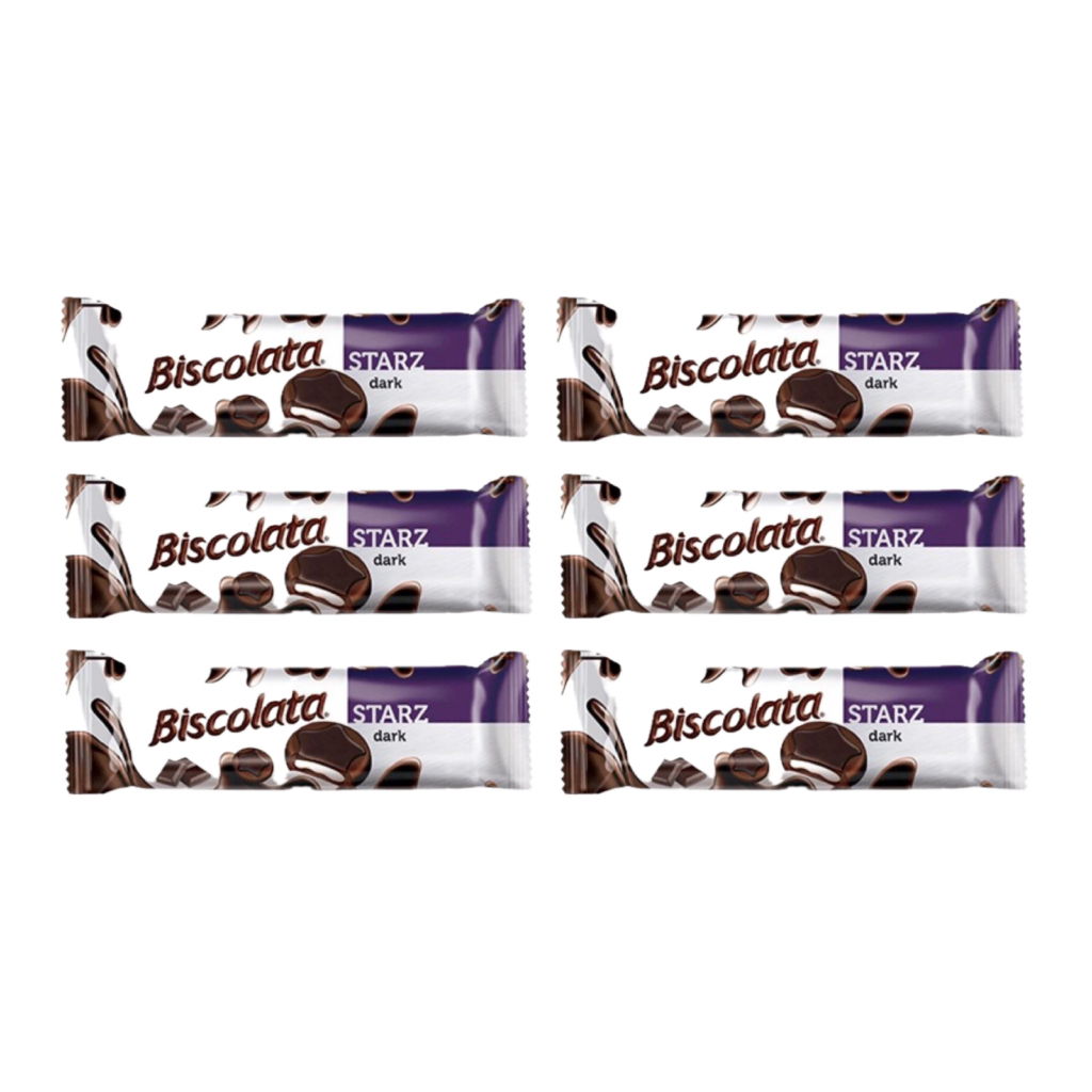 BISCOLATA STARZ dark , Bitter Chocolate Coated Biscuit Milk cream 88g { 6PCS}