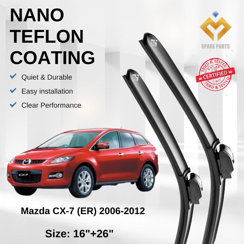 Mazda CX7 2006 Premium Japan Tech ใบปัดน้ําฝนรถยนต์ 16+26 | ไร้ริ้ว ทนทาน ติดตั้งง่าย + ฟรี ผ้าไมโคร