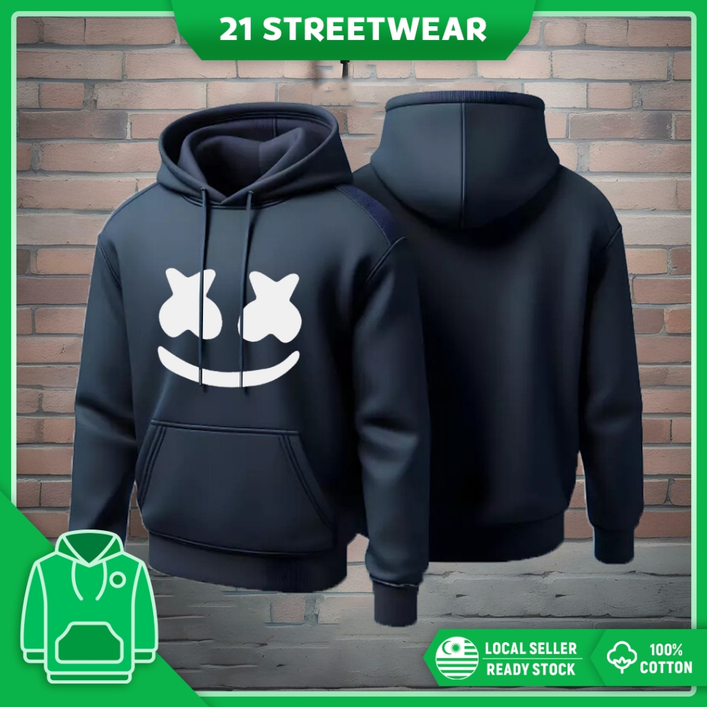 ผ้าฝ้าย 100% Marshmello แขนยาว Hoodie Lelaki Hoodie Perempuan Jaket Lelaki Hoodie ผู้หญิง Hoodie Man