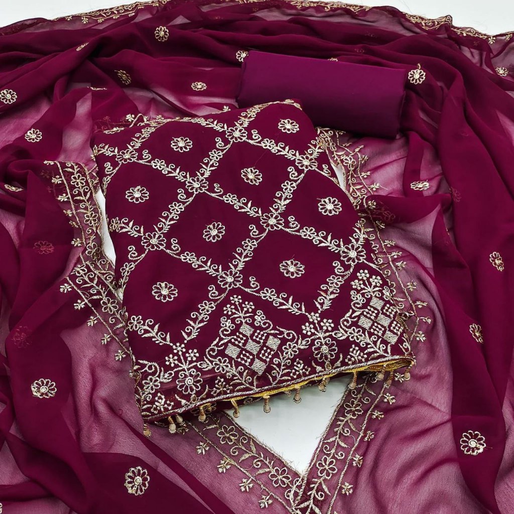 Unstitched Punjabi Suit Material Georgette With Sequence Work Kain Jahit Punjabi