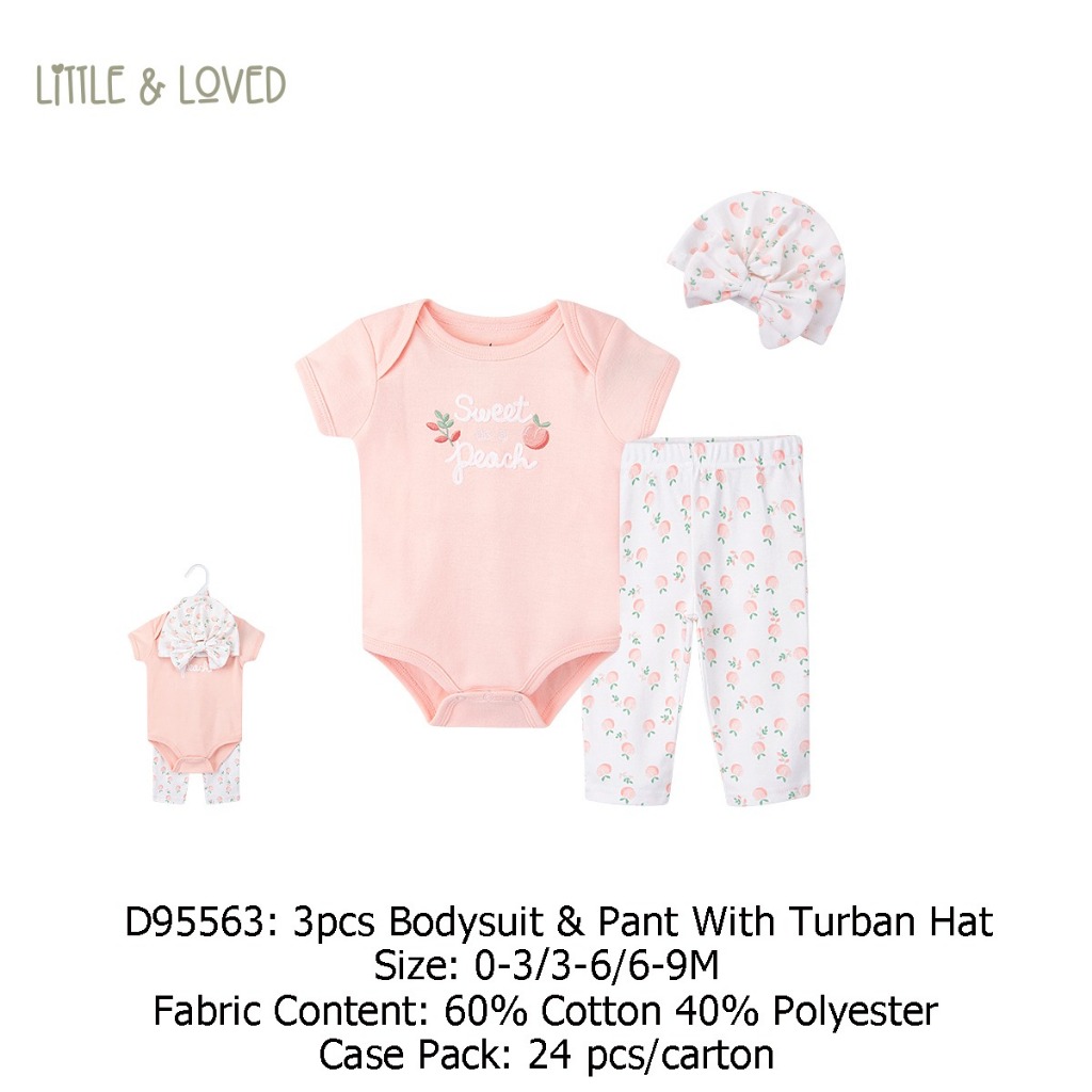 Little & Loved ชุดบอดี้สูทและกางเกงพร้อมหมวกผ้าโพกหัว D95563