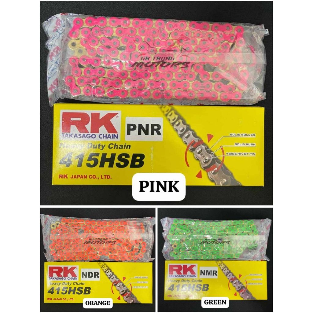 มาใหม่ RK รถจักรยานยนต์ Heavy Duty โซ่ 415 HSB 132L สีชมพู, สีเขียว, สีส้ม / -415HSB 132L RK