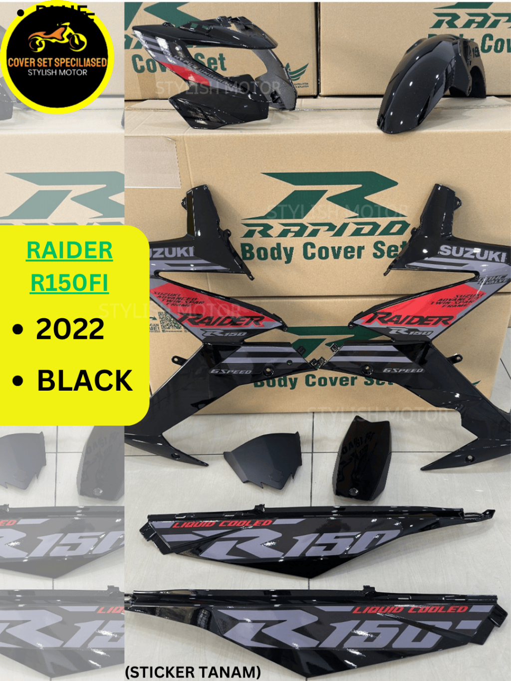 ชุดครอบ RAPIDO SUZUKI Raider R150fi 2022 สีดําสีเทา Body Coverset สติ๊กเกอร์ Tanam Stripe Tanam
